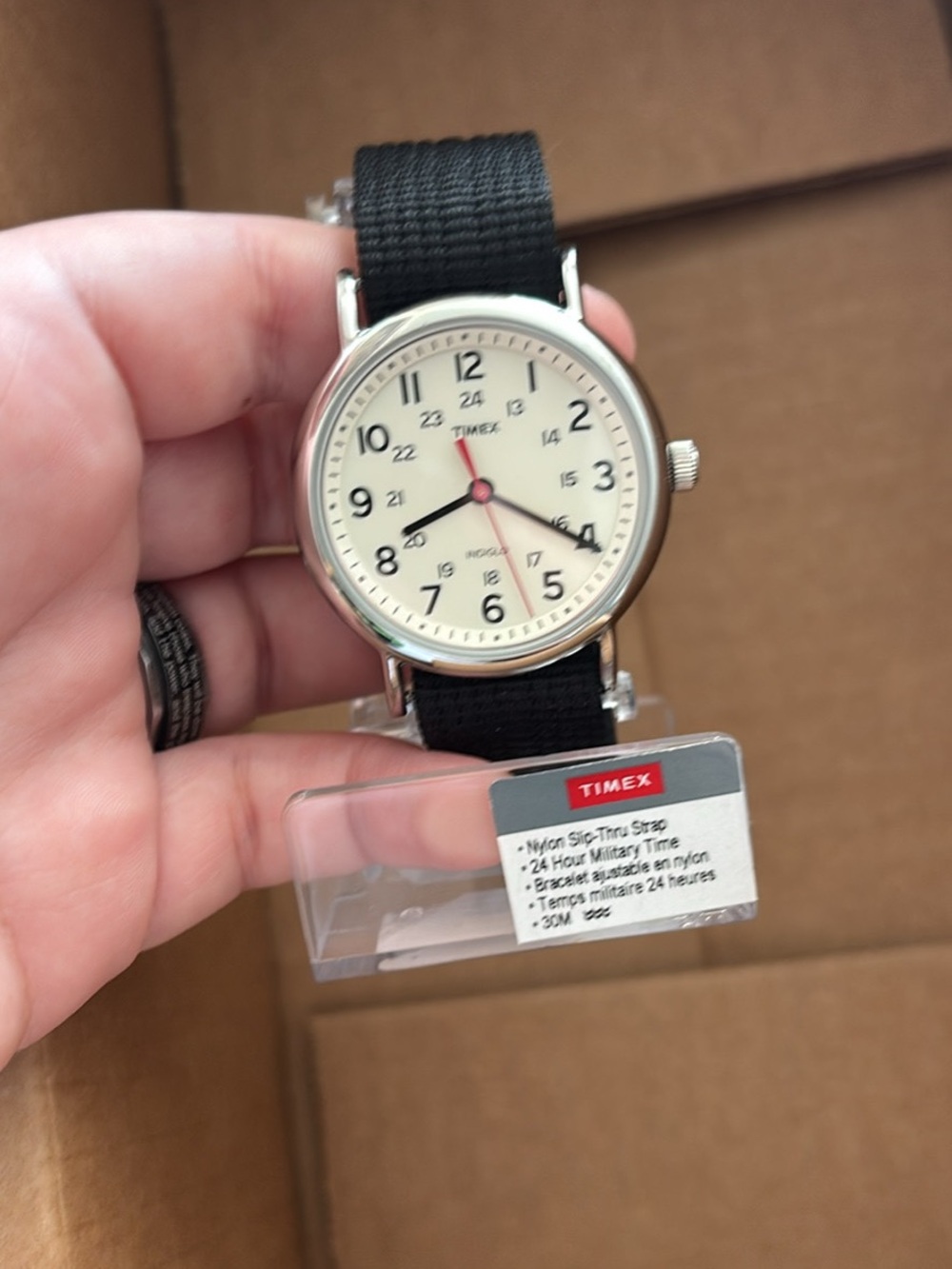 Timex Cream Dial Watch with Black Nylon Strap